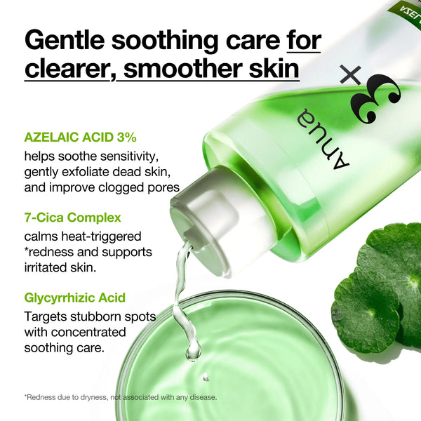 Alt Tag: Anua Azelaic 3 Cica Skin Clarifying Toner for clear and smoother skin with azelaic acid, 7-Cica Complex, and glycyrrhizic acid.