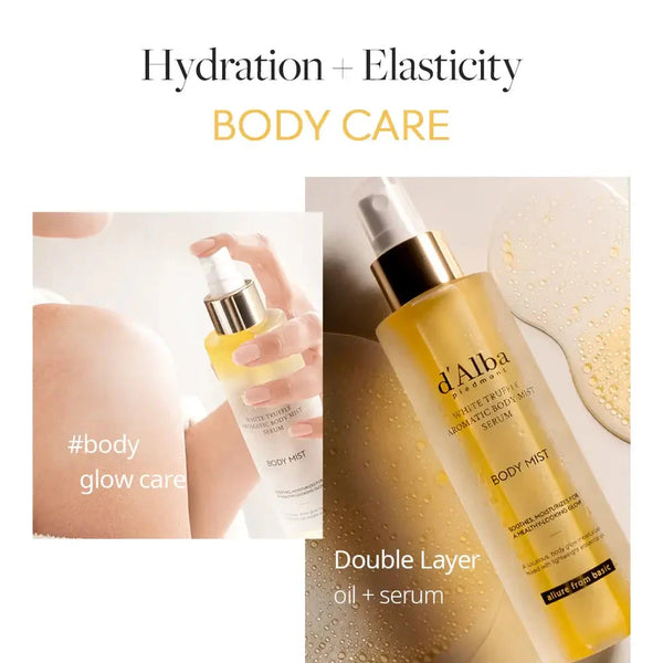 Mirdzošs izsmidzināmais līdzeklis ķermenim ar balto trifeļu ekstraktu d'Alba White Truffle Body Glow Spray Serum