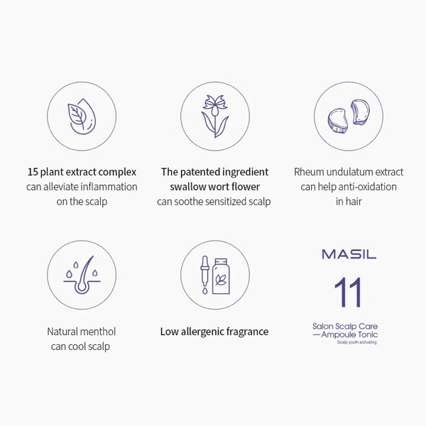 Atsvaidzinošs ampulas toniks galvas ādai Masil 11 Salon Scalp Care Ampoule Tonic